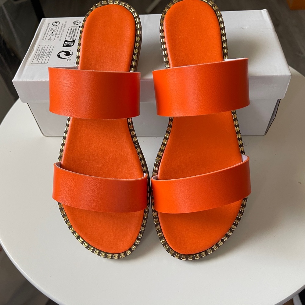 SHEIN Vibrant Orange Slide Sandals /Resort Fashion (NEW NEVER WORN)